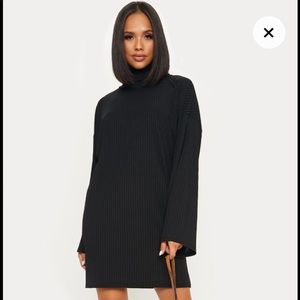 Black ribbed high neck dress